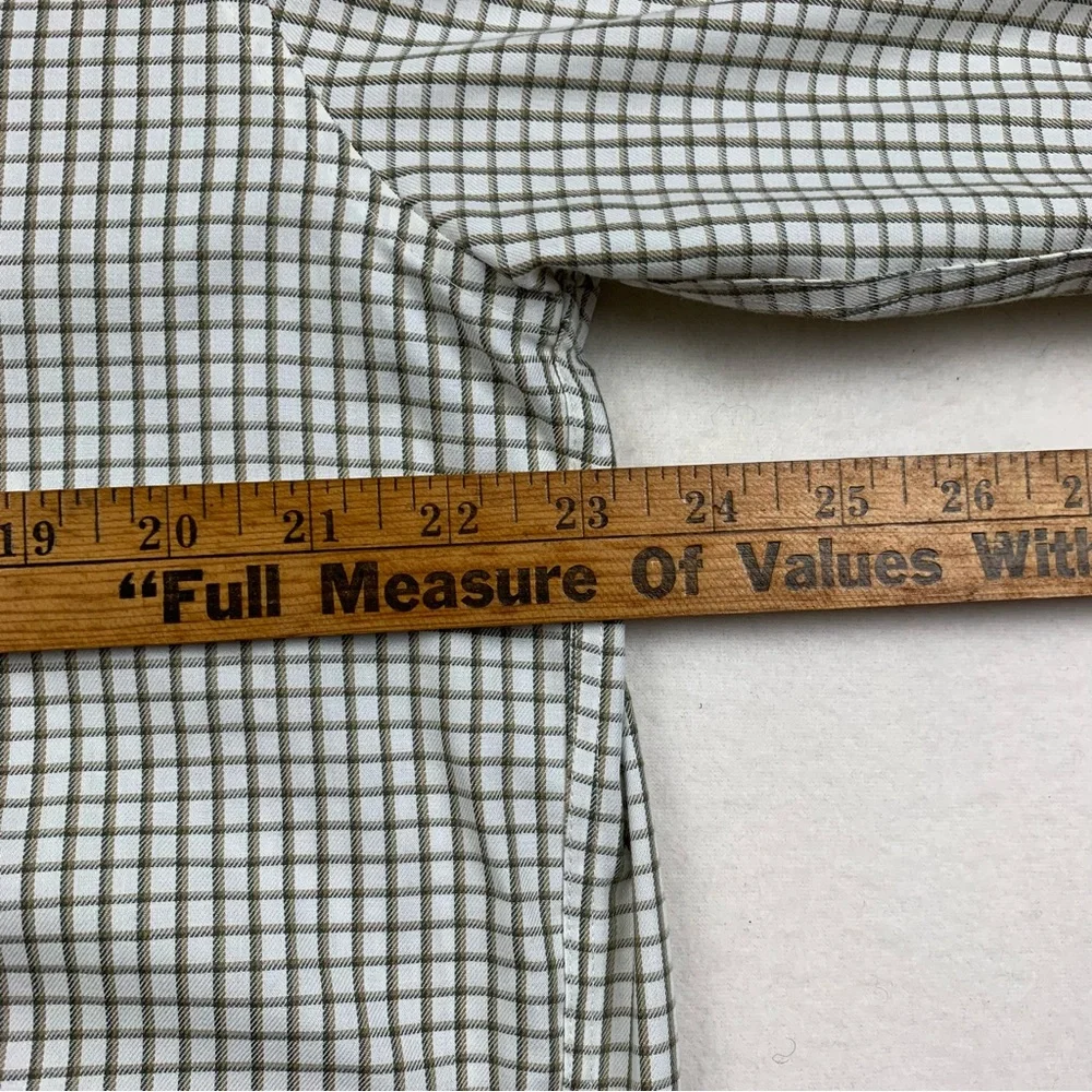 LL Bean Shirt Men's Medium Green Brown Check‎ Plaid Button Down Outdoor Office